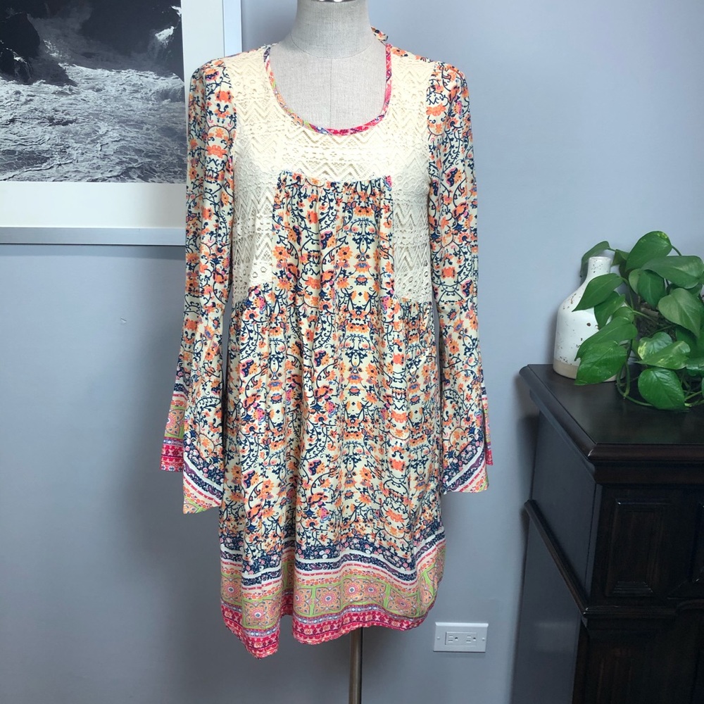 Allison Brittney BOHO floral shift dress S